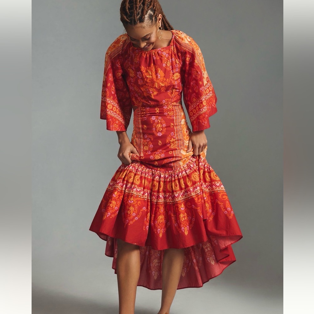 Anthropologie FARM RIO Red and Orange Maxi Dress